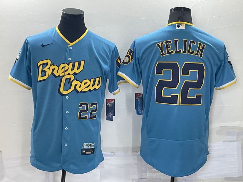 Men Milwaukee Brewers #22 Yelich Blue City Edition Elite Nike 2022 MLB Jersey->chicago bears->NFL Jersey